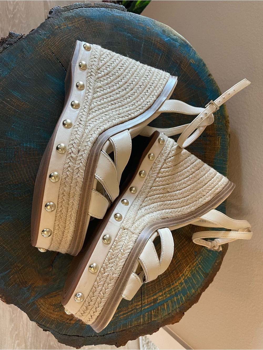 Vince Camuto Women’s Cream Espadrille Wedge Sandals with Stud Accents